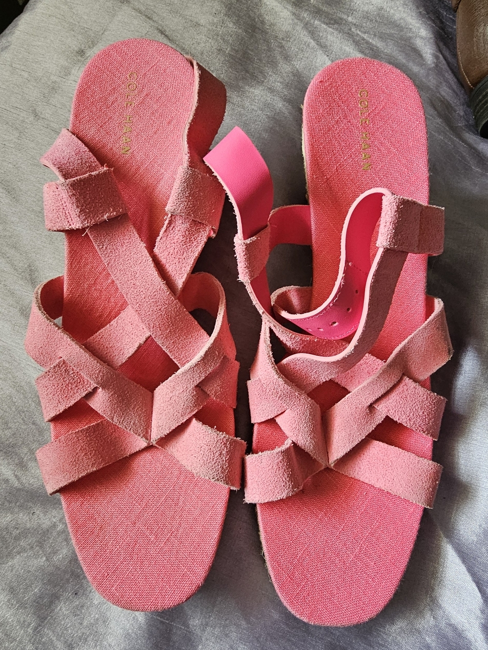 Cole Haan Pink Women's Suede Strappy Wedge Sandals
